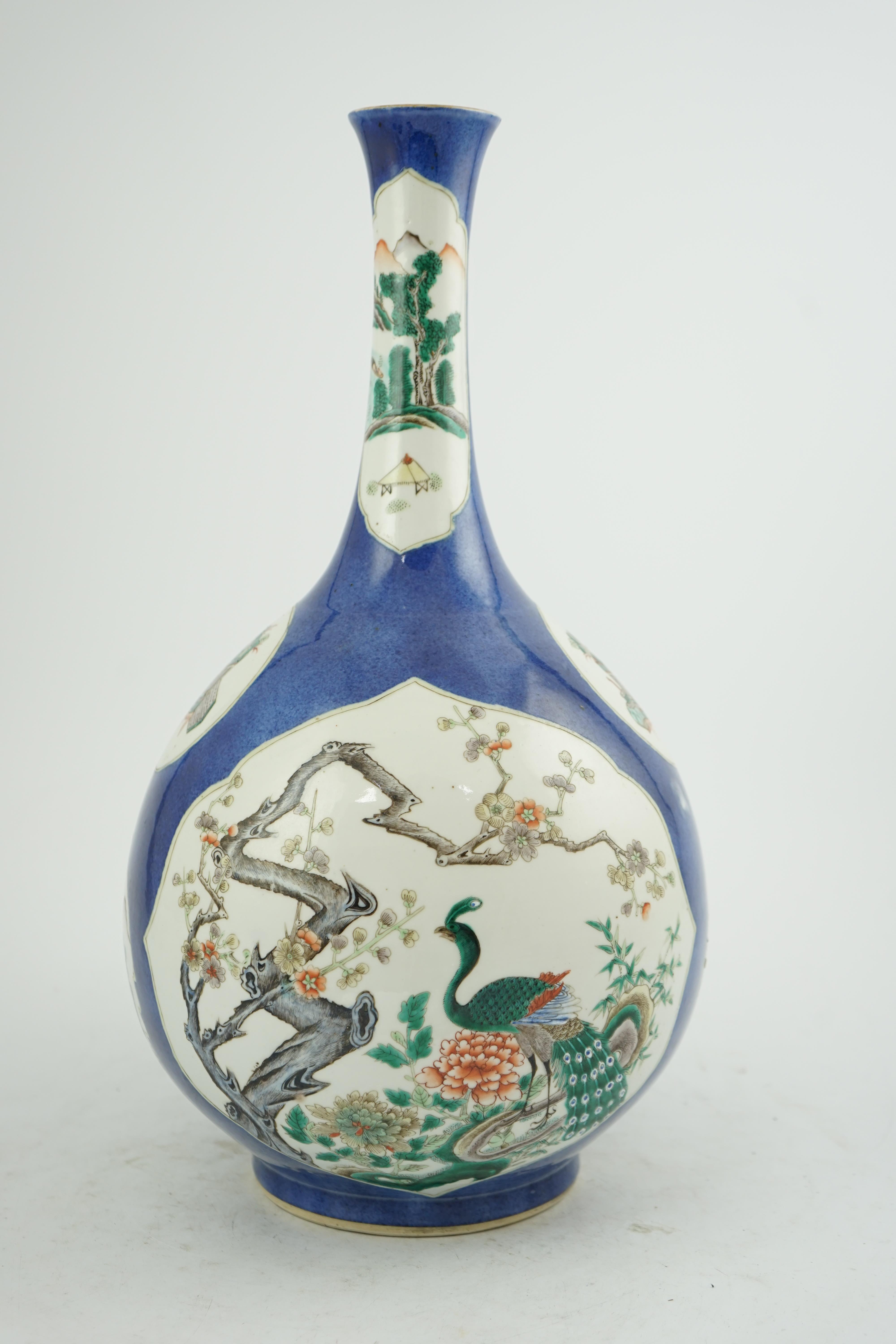 A large Chinese powder blue ground bottle vase, 19th century